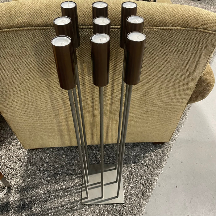 Modernist Kinetic Harry Bertoia Style Metal Floor Candelabra, 9"x 9"x 38"