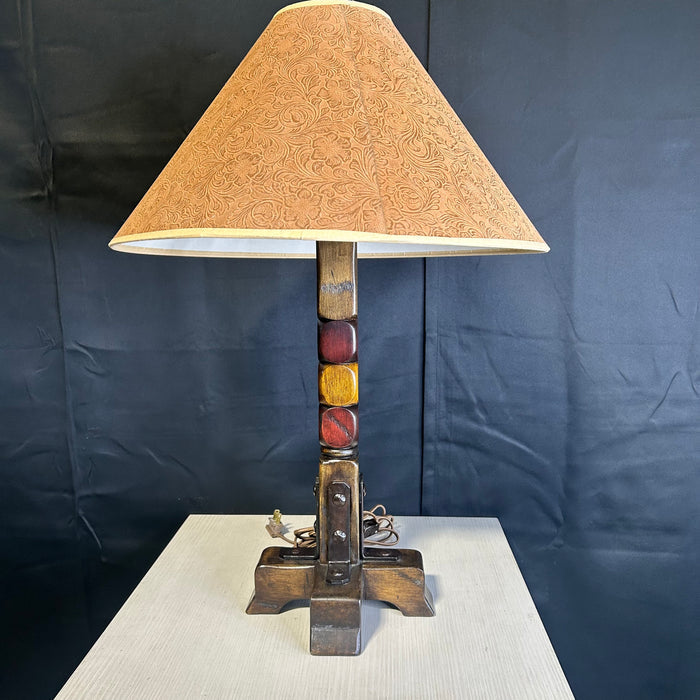 Multi-Colored Stained Wood Carved Table Lamp 9"x 9"x 27"