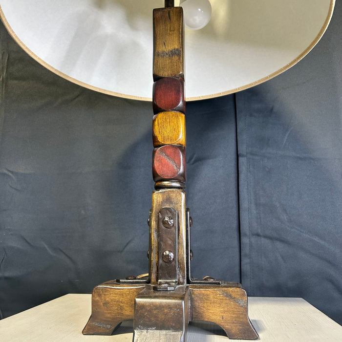 Multi-Colored Stained Wood Carved Table Lamp 9"x 9"x 27"