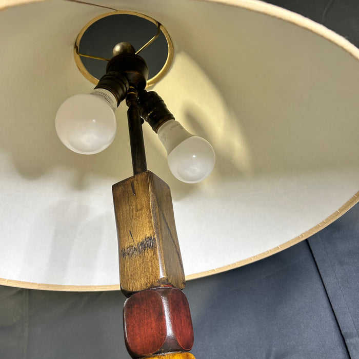 Multi-Colored Stained Wood Carved Table Lamp 9"x 9"x 27"