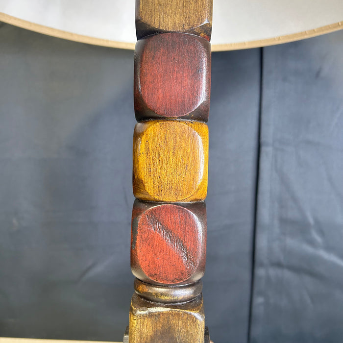 Multi-Colored Stained Wood Carved Table Lamp 9"x 9"x 27"