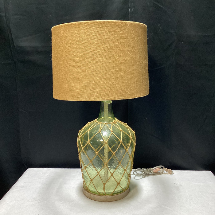 Nautical Style Textured Glass Table Lamp With Rattan Shade 14" x 28.5" x 7"