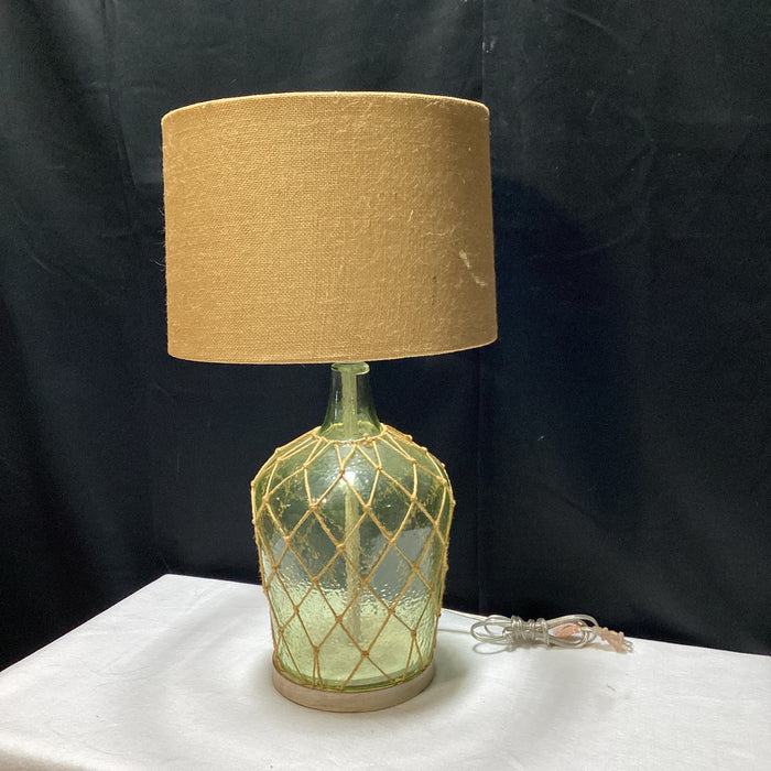 Nautical Style Textured Glass Table Lamp With Rattan Shade 14" x 28.5" x 7"