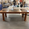 Oak with Ribbed Detail Column Legs & Stone Tile Inset Dining Table 82"x 45"x 30"