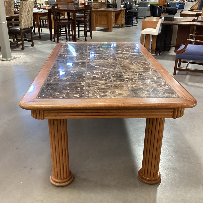 Oak with Ribbed Detail Column Legs & Stone Tile Inset Dining Table 82"x 45"x 30"