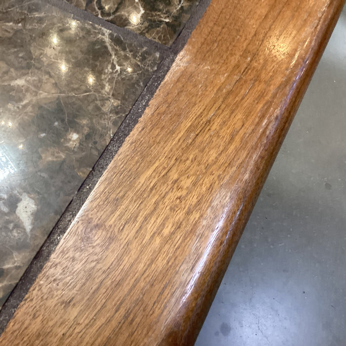 Oak with Ribbed Detail Column Legs & Stone Tile Inset Dining Table 82"x 45"x 30"