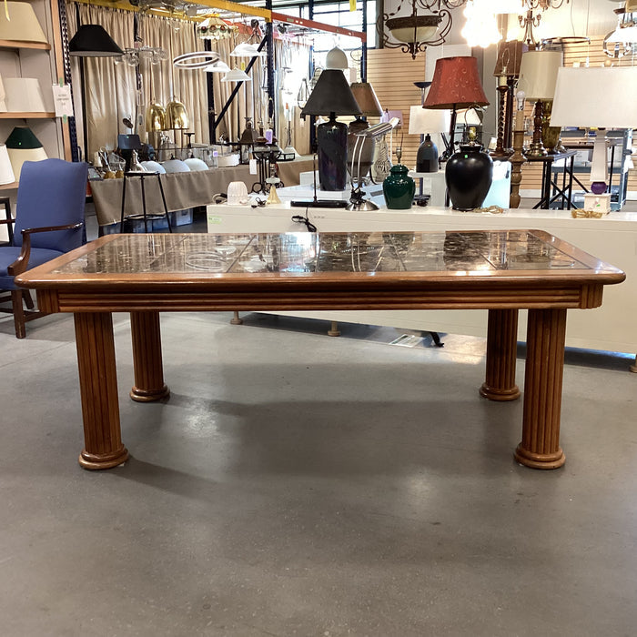 Oak with Ribbed Detail Column Legs & Stone Tile Inset Dining Table 82"x 45"x 30"