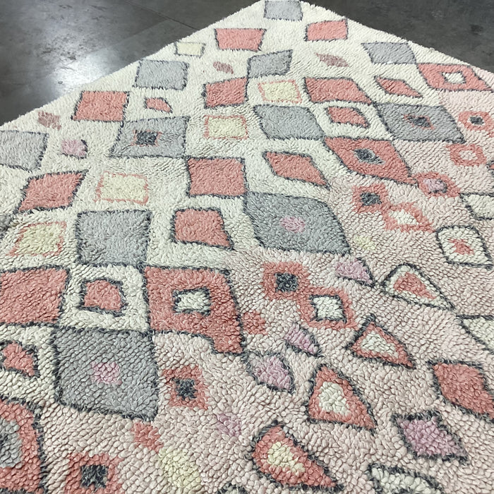 Opal House Cream Coral Pink & Grey Diamond Pattern Wool Rug 7'x 10'