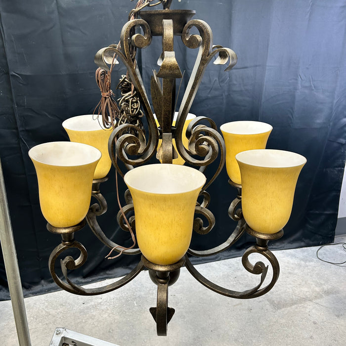 Ornate Scroll Oil Rubbed Amber Glass Chandelier 25"x 32"