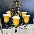 Ornate Scroll Oil Rubbed Amber Glass Chandelier 25"x 32"