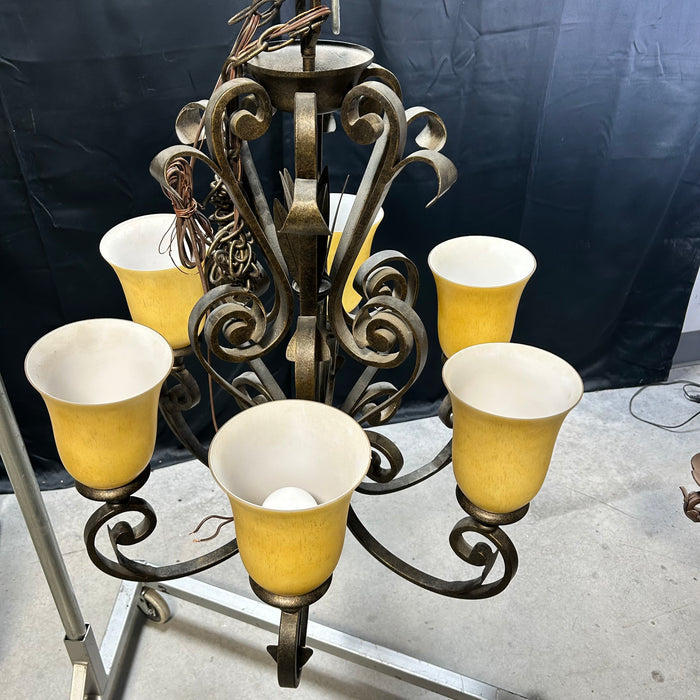 Ornate Scroll Oil Rubbed Amber Glass Chandelier 25"x 32"