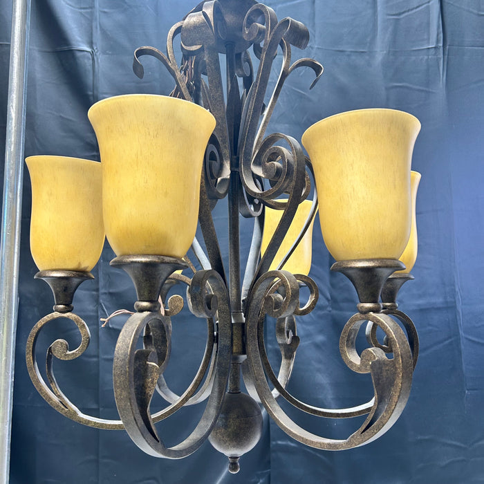 Ornate Scroll Oil Rubbed Amber Glass Chandelier 25"x 32"