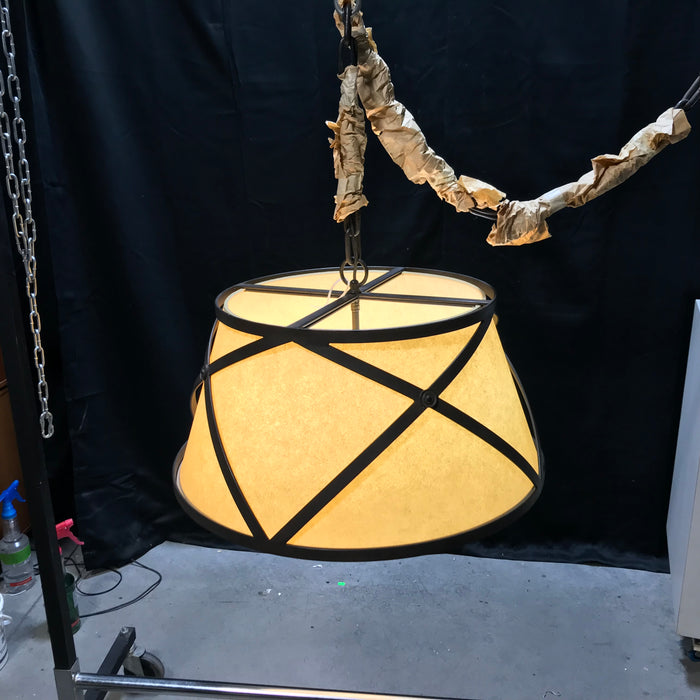 Parker Style Drum Shade Criss-Cross Metal Cage Pendant Light 25"x 12" NEW