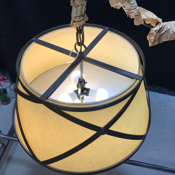 Parker Style Drum Shade Criss-Cross Metal Cage Pendant Light 25"x 12" NEW