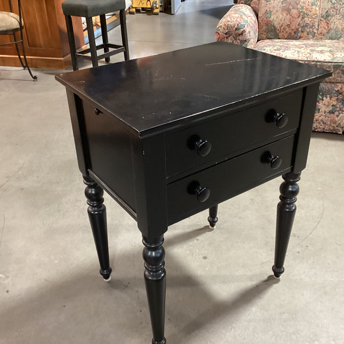 Pottery Barn Black Wood 2 Drawer Turned Legs Nightstand 24"x 18"x 31"