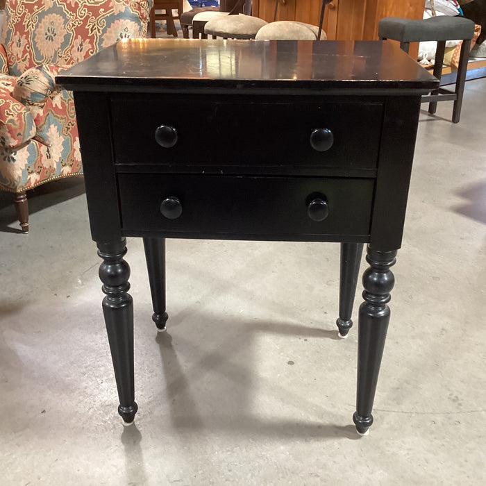 Pottery Barn Black Wood 2 Drawer Turned Legs Nightstand 24"x 18"x 31"