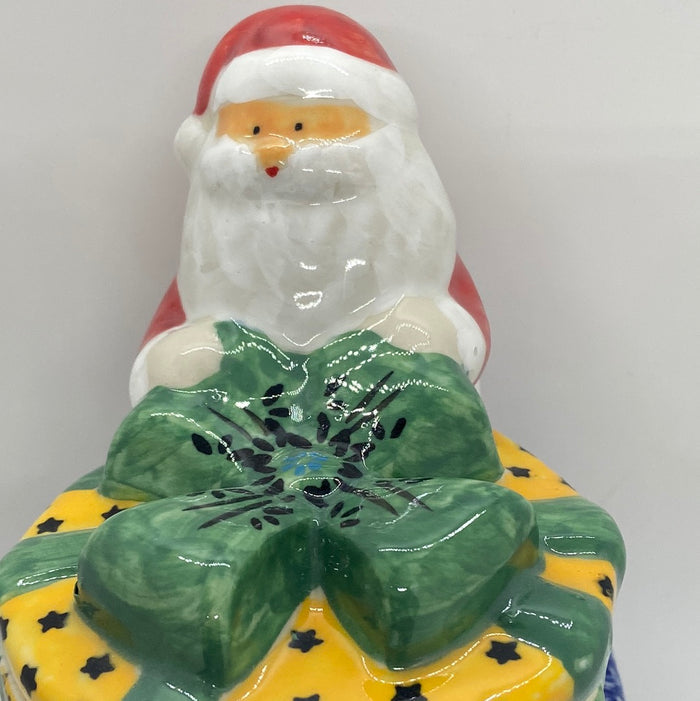 Pottery Misfit Santa Cannister with Trees
