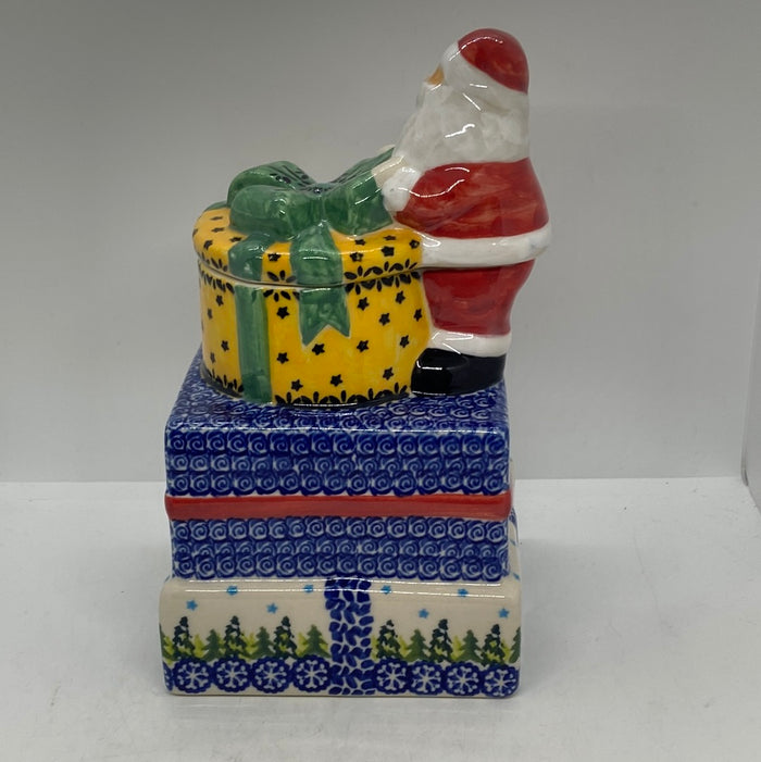 Pottery Misfit Santa Cannister with Trees