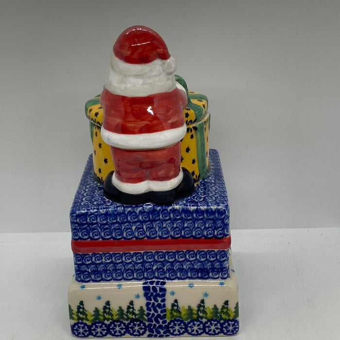 Pottery Misfit Santa Cannister with Trees