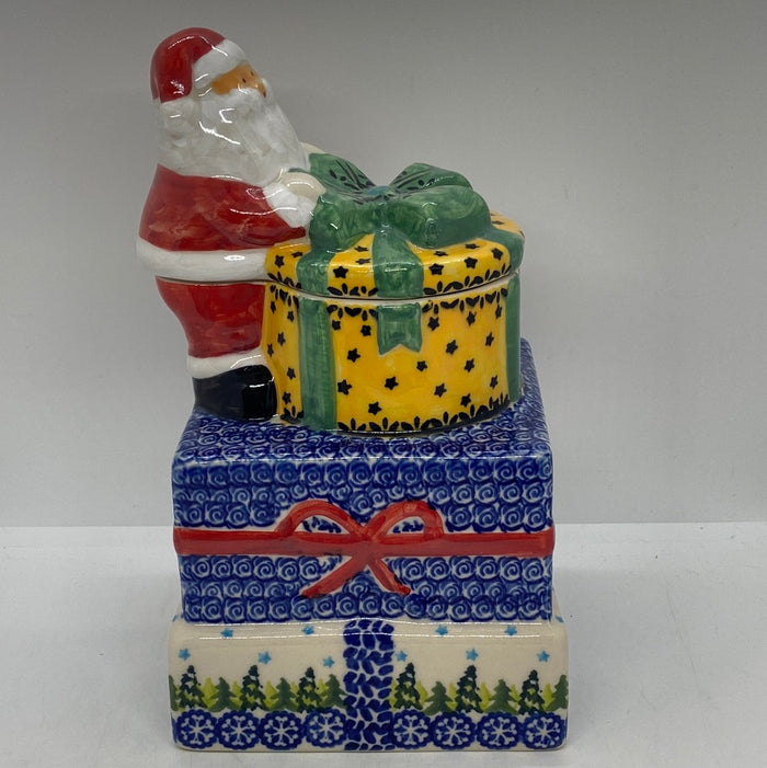Pottery Misfit Santa Cannister with Trees