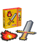 Plus-Plus Puzzle By Number Adventure set with 250 colorful pieces for creating a 2D sword and flame by matching numbers and colors using the included template