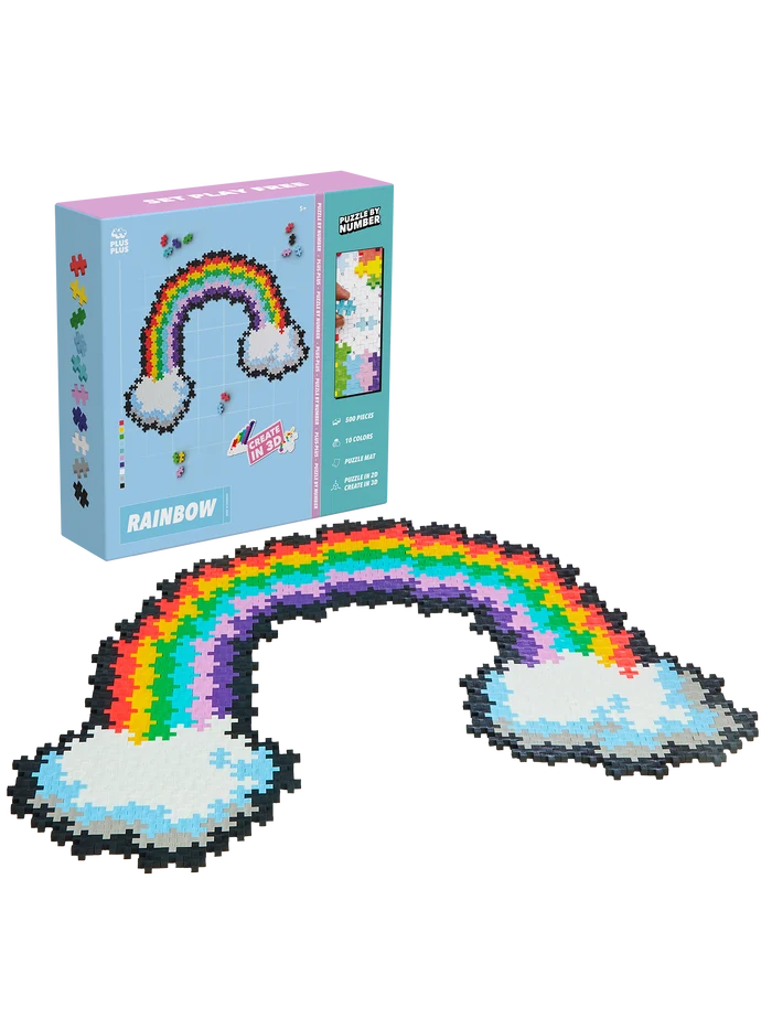 Plus-Plus Puzzle By Number Rainbow set with 500 colourful pieces – match numbers and colours to build a vibrant rainbow for creative, educational play