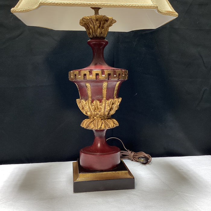 Red Neoclassical Style Table Lamp With Gold Accents And Shade 18" x 33" x 7"