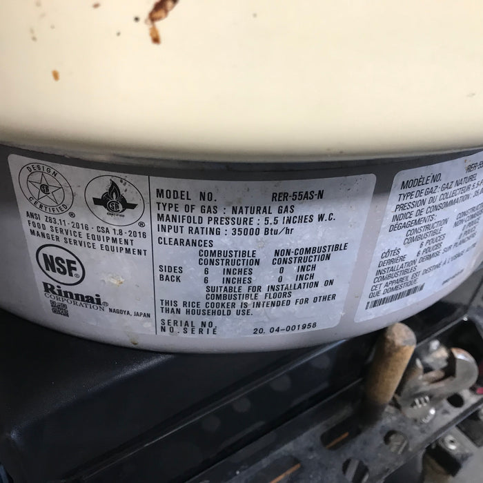 Rinnai Yellow Model RER55ASN Natural Gas Rice Cooker 18"