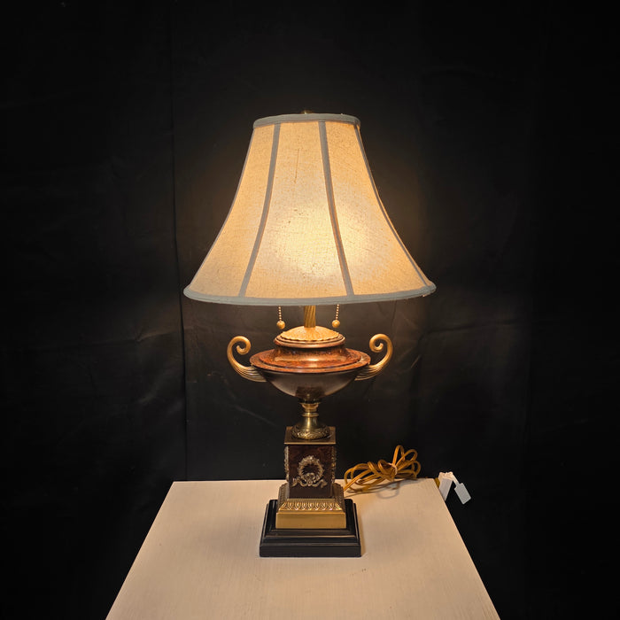 Roman Revival Double Light Marbled Pattern Table Lamp 15"Dx27"
