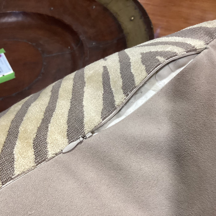 Ryan Studio Taupe & Gold Raised Velvet Zebra Pattern Down Accent Pillow 22"x 22"