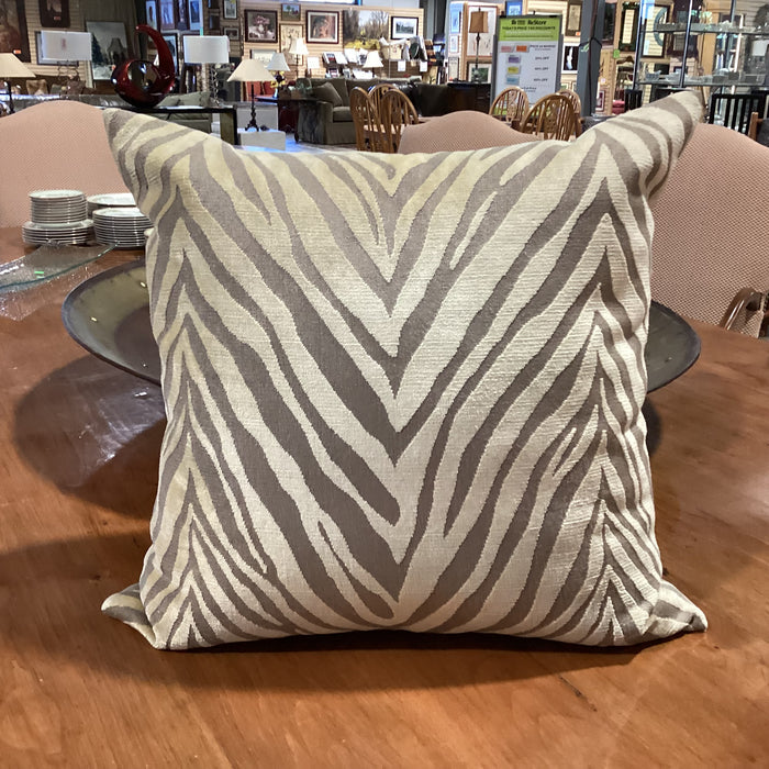 Ryan Studio Taupe & Gold Raised Velvet Zebra Pattern Down Accent Pillow 22"x 22"