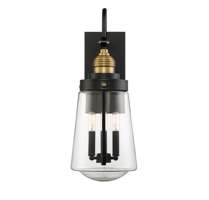 Savoy House Macauley Outdoor Wall Lantern in Vintage Black with Warm Brass