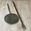 Set of 2 Antique 19th Century Brass Finialed Toasting Fork and Brass Skimmer