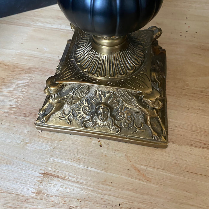 Set of 2 French Empire Style Brass Ornamental Base with Ribbed Black Column Candlesticks 5"x 5"x 14"