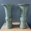 Set of 2 Pale Green Crackle Glaze Ceramic Vases, 9'x 18"