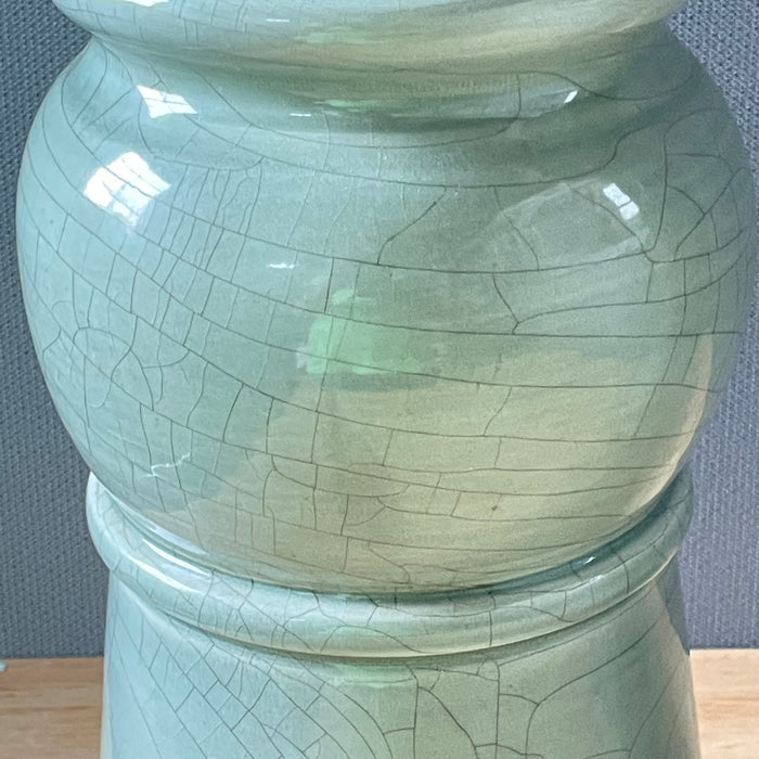 Set of 2 Pale Green Crackle Glaze Ceramic Vases, 9'x 18"