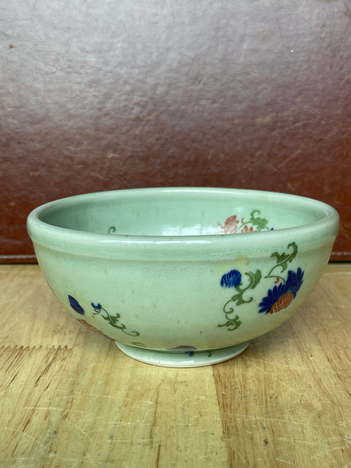 Set of 2 Vintage Korean Studio Art  Handpainted Celadon Footed Bowls Signed by Artist