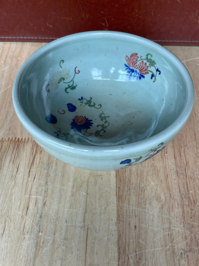 Set of 2 Vintage Korean Studio Art  Handpainted Celadon Footed Bowls Signed by Artist