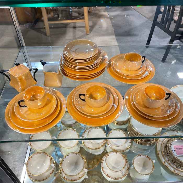 Set of 31 Vintage Art Deco Peach Lusterware Dessert/Luncheon Porcelain, Made in Germany