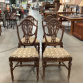 SET of 4 Antique Carved Wood Harp Back & Floral Upholstered Seat Dining Chairs 19"x 19"x 40"