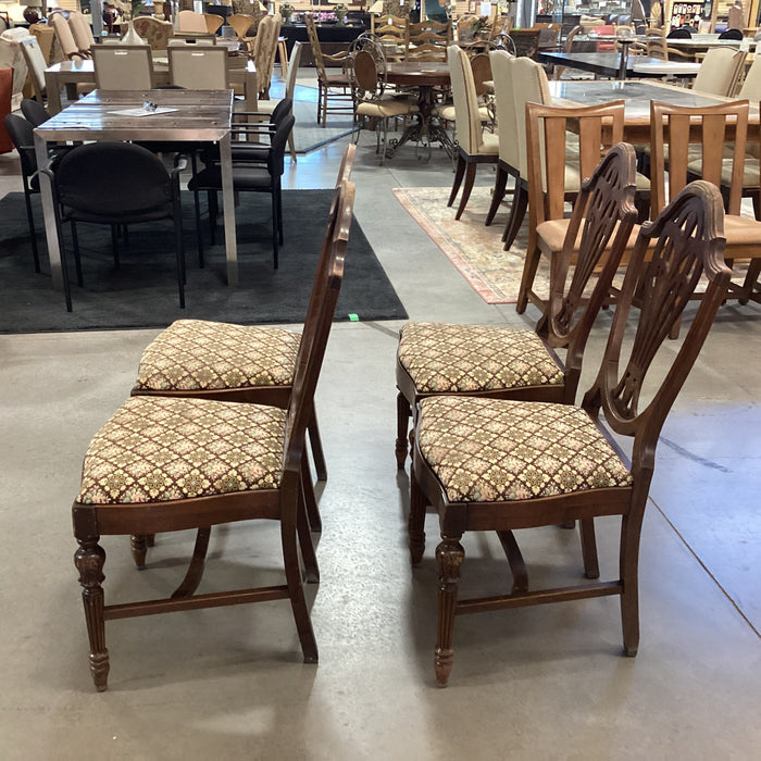 SET of 4 Antique Carved Wood Harp Back & Floral Upholstered Seat Dining Chairs 19"x 19"x 40"