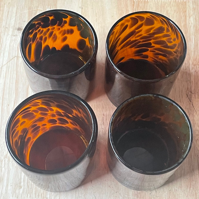Set of 5 Pieces Blown Glass Tortoise Shell Glasses and Cocktail Shaker Barware