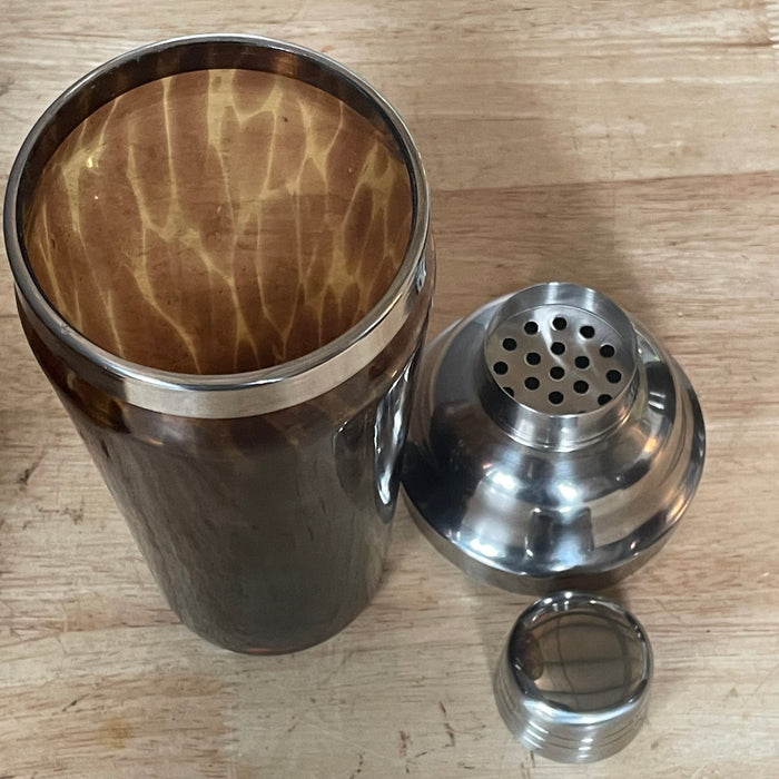 Set of 5 Pieces Blown Glass Tortoise Shell Glasses and Cocktail Shaker Barware
