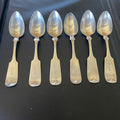 Set of 6 Antique Coin Silver Fiddleback Teaspoons, Made by Charles Lumsden 1830's