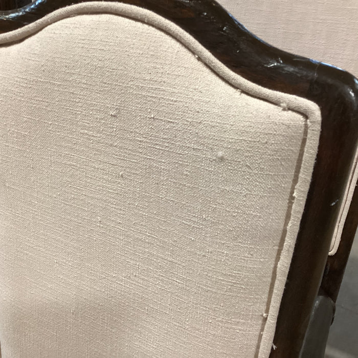 SET of 6 Carved Wood Leather & Linen Dining Chairs 21"x 22"x 49"