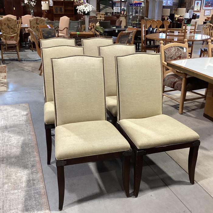 SET of 6 Golden Wool Blend Nailhead & Dark Finish Wood with Bracket Accent Dining Chair 23"x 26"x 42"