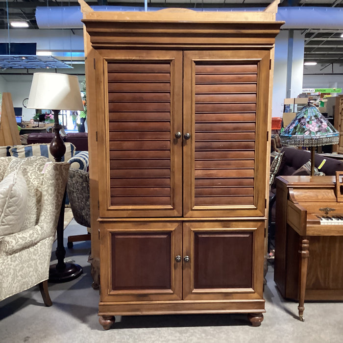 Shutter Style 2 Tone Distressed Finish Wood 4 Door Armoire 47.5"x 24.5"x 78"