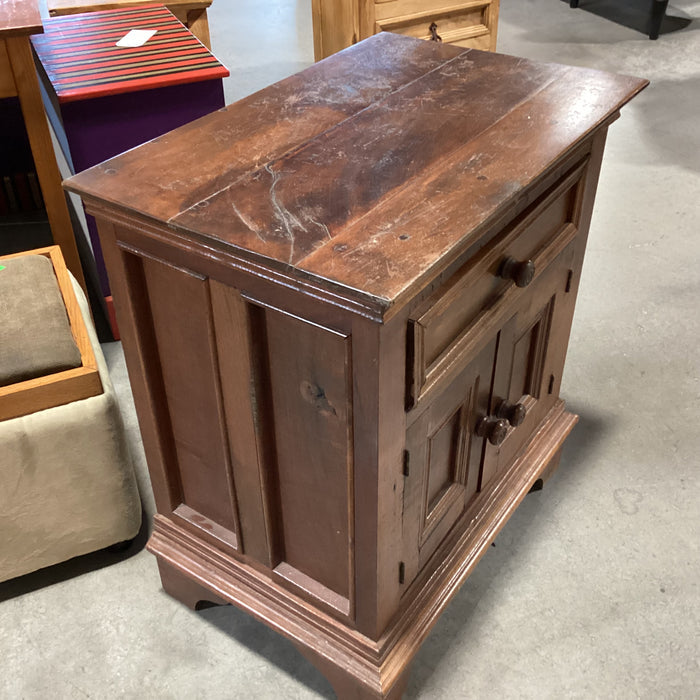 Solid Dark Finish Mango Wood 2 Door 1 Drawer Cabinet End Table 27"x 18"x 30"