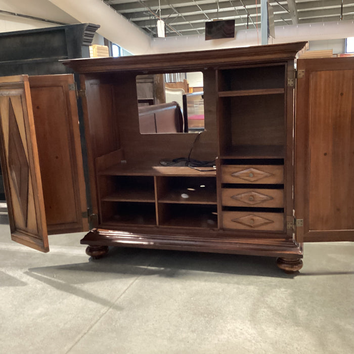 South Cone 2 Tone Finished Wood 2 Door with Fold 3 Drawer & Shelves Cabinet Armoire 71"x 28.5"x 64"