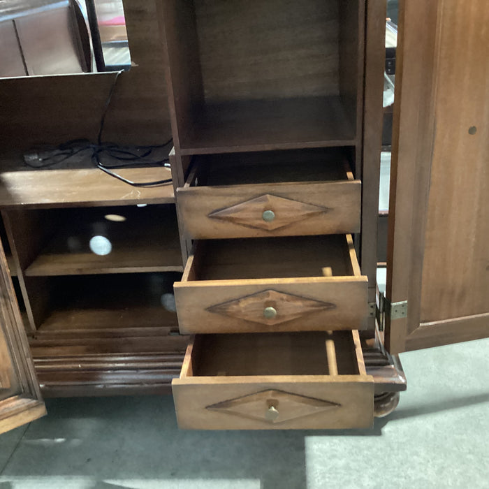 South Cone 2 Tone Finished Wood 2 Door with Fold 3 Drawer & Shelves Cabinet Armoire 71"x 28.5"x 64"